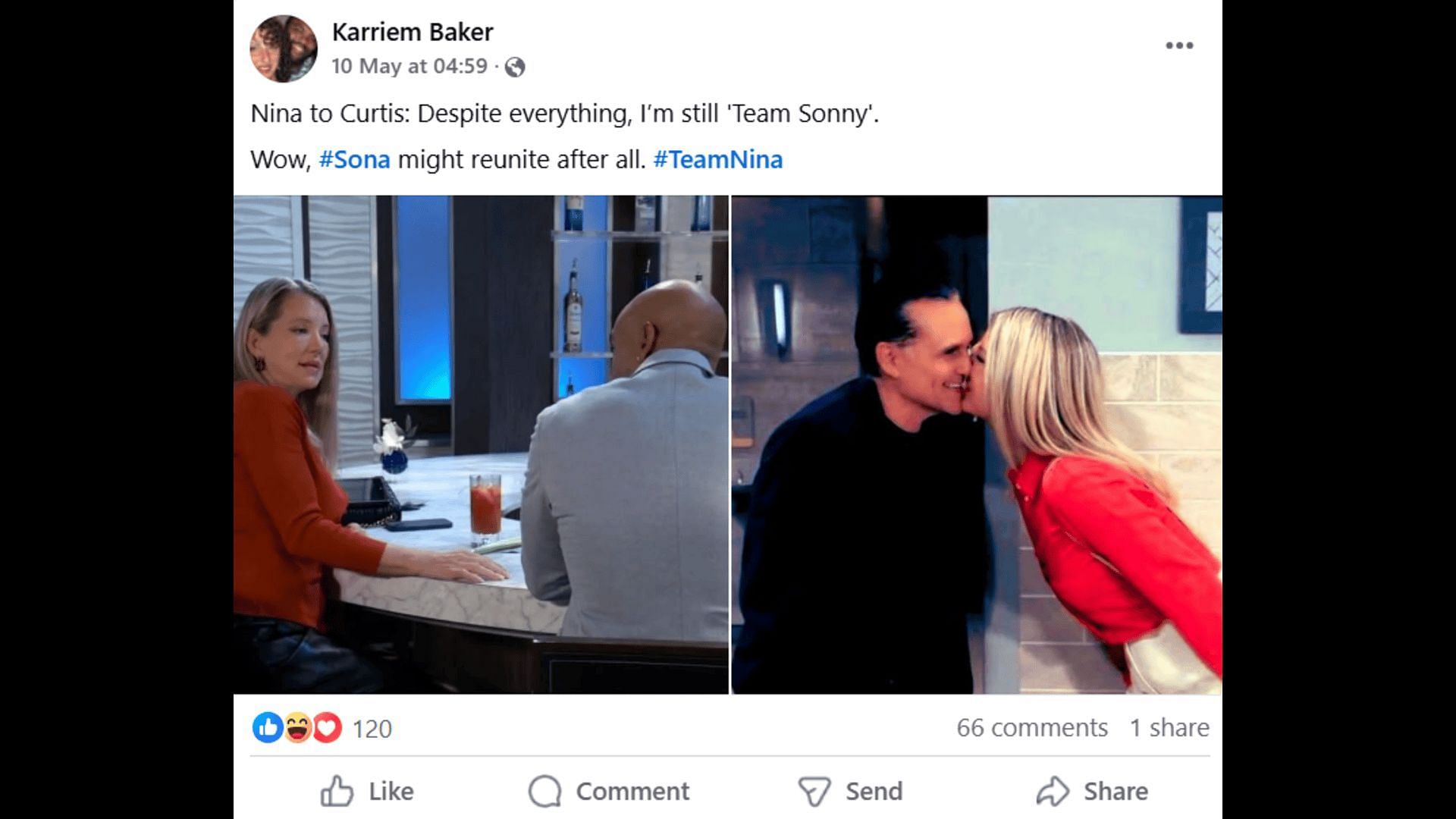 A Facebook post about Sonny and Nina (Image via Facebook/General Hospital Fans - Official)